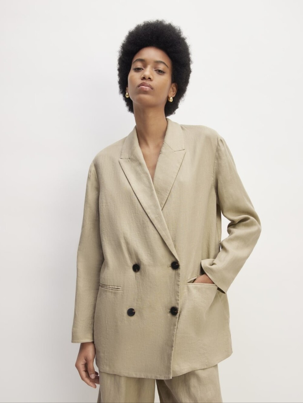 EVERLANE Beige Linen Oversized Minimalist Contemporary Double-Breasted Blazer 12